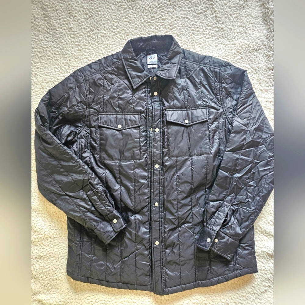 ZARA Men Black Quilted Jacket Size Extra Large